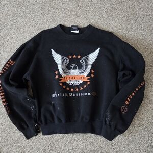 Vintage Harley Davidson Crewneck Sweatshirt Paint Splatter Size M/L-Black